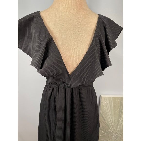 La Ligne De'ete Black Ruffled Stripe Cotton Blend Poplin Maxi Dress Size Medium - Picture 6 of 14